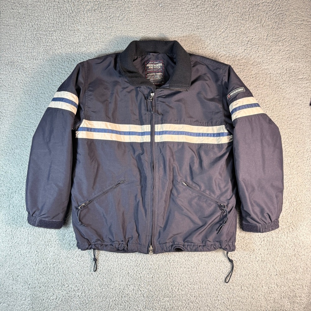 Abercrombie & Fitch Jacket Mens Medium Fleece Lined Nylon Zip Pockets Striped